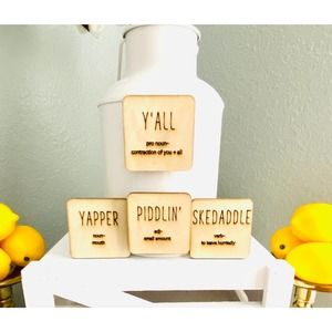 Set of 4 Wood Farmhouse Inspired Southern Word Magnets (SW2M)